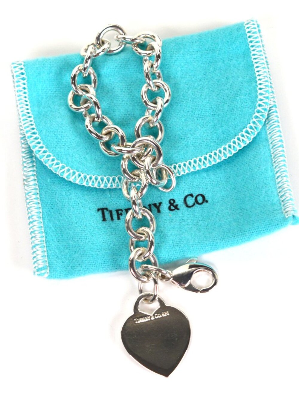 Tiffany & Co. Sterling Silver 7" Link Bracelet w Engravable Heart Tag